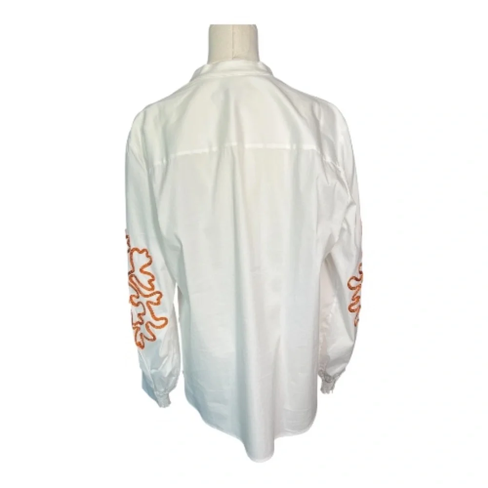 EUC Chico’s embroidered poplin blouse balloon sleeve | size 14 - Picture 7 of 10